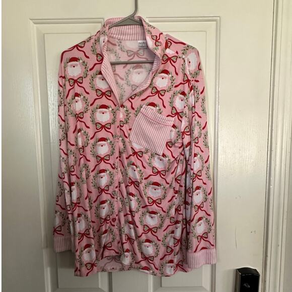 Stay Kation Other - Stay Kation Pajama Top Christmas Santa Claus And Bow Print Pink Size Medium